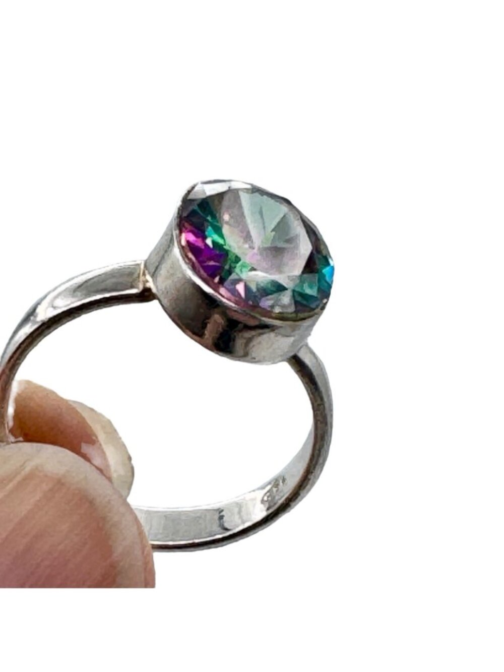 Mystic Topaz Ring Sterling Silver Rainbow Faceted Large 10mm Gemstone Size 7 - Picture 4 of 13